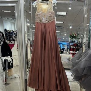 Beautiful Mocha Chiffon Evening Gown with tulle & beaded bodice…(slight train)!
